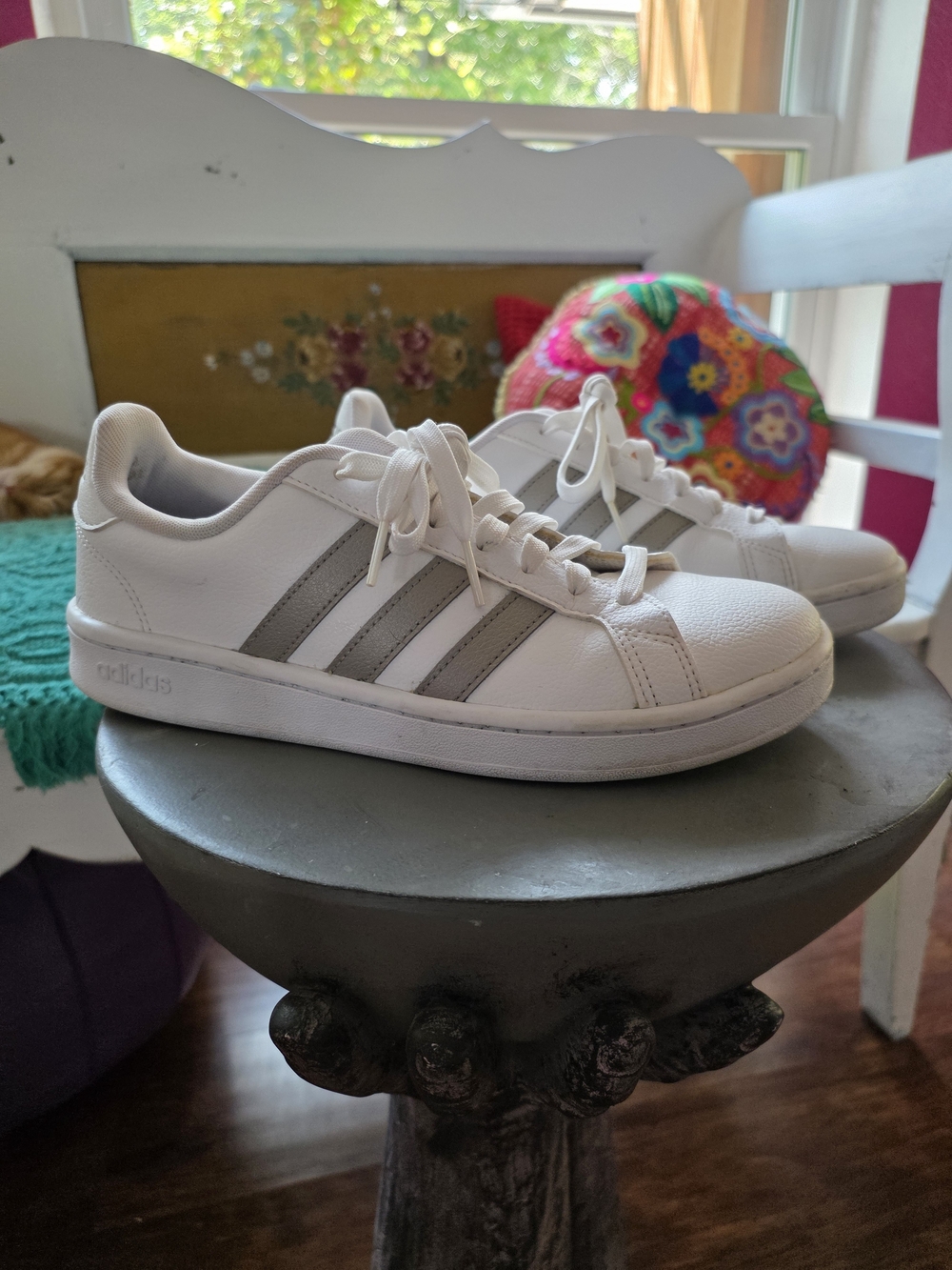 adidas White Sneakers with Silver Stripes - Women's Casual Trainers
